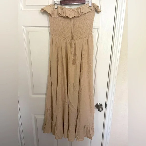 NWOT Free People, Lush Life Linen Strapless Midi Dress, Large - Picture 2 of 7